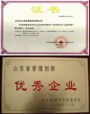 新疆变压器厂家优秀管理企业证书